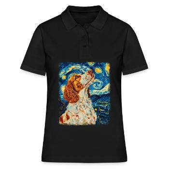 Bretagne Spaniel Hund Sternennacht Gemälde - Frauen Polo Shirt - Schwarz - Vorne - Ailine (174cm)
