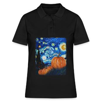 Kürbis-Sternschnuppen-Malerei - Frauen Polo Shirt - Schwarz - Vorne - Ailine (174cm)