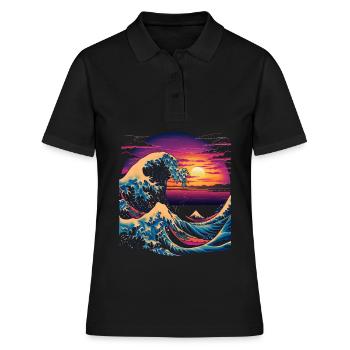 Grande vague de l’esthétique de l’art japonais de Kanagawa - Polo Femme - noir - Devant - Ailine (174cm)