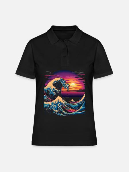 Large Wave of Kanagawa Japanese Art Aesthetics - Women's Polo Shirt - black