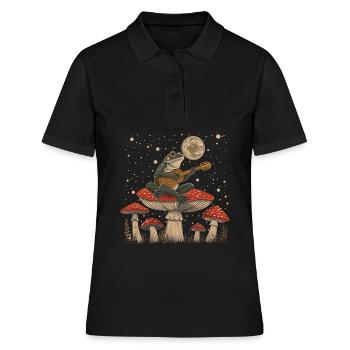 Cottagecore Ästhetische Frosch Spielen Gitarre Pil - Frauen Polo Shirt - Schwarz - Vorne - Ailine (174cm)