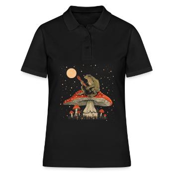 Cottagecore Ästhetische Frosch Spielen Gitarre Pil - Frauen Polo Shirt - Schwarz - Vorne - Ailine (174cm)