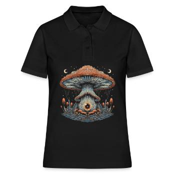 Cottagecore Weirdcore Ästhetisch Pilz Augapfel Mon - Frauen Polo Shirt - Schwarz - Vorne - Ailine (174cm)