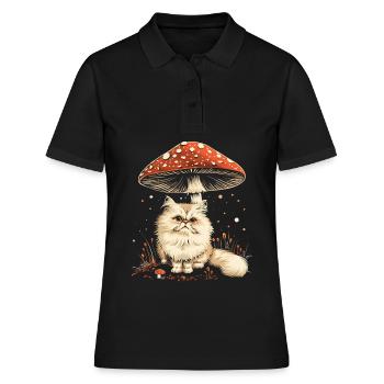 Cottagecore Esthétique Chat Persan Champignon Witchy Fl - Polo Femme - noir - Devant - Ailine (174cm)