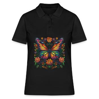 Monarch Schmetterling Blumen Popart - Frauen Polo Shirt - Schwarz - Vorne - Ailine (174cm)