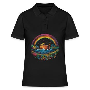 Arche Noah Christlicher Regenbogen Popart - Frauen Polo Shirt - Schwarz - Vorne - Ailine (174cm)