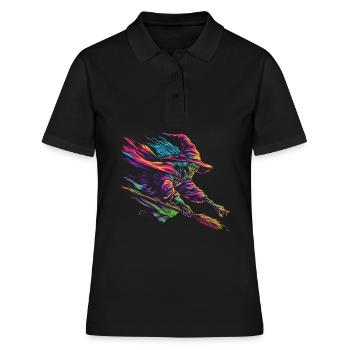 Hexenbesen Halloween Spooky Popart - Frauen Polo Shirt - Schwarz - Vorne - Ailine (174cm)