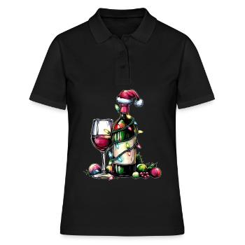 Buveur de vin Père Noël - Polo Femme - noir - Devant - Ailine (174cm)