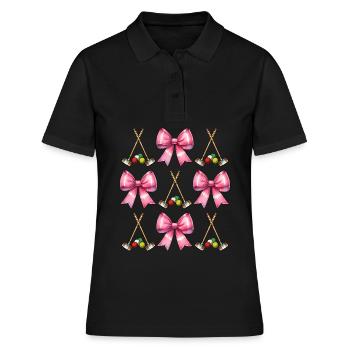 Coquette Bogen Krocketschläger Ball rosa Schleife - Frauen Polo Shirt - Schwarz - Vorne - Ailine (174cm)