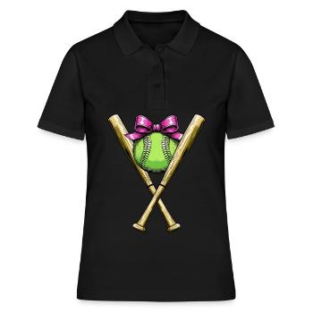 Coquette Bogen Softballschläger Mütter Tag rosa - Frauen Polo Shirt - Schwarz - Vorne - Ailine (174cm)