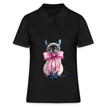 Coquette Bow Siamkatze Mom Cute Pink Mothers Day - Frauen Polo Shirt - Schwarz - Vorne - Ailine (174cm)