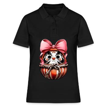 Coquette Bogen Daruma Puppe Japan Rosa Schleife - Frauen Polo Shirt - Schwarz - Vorne - Ailine (174cm)
