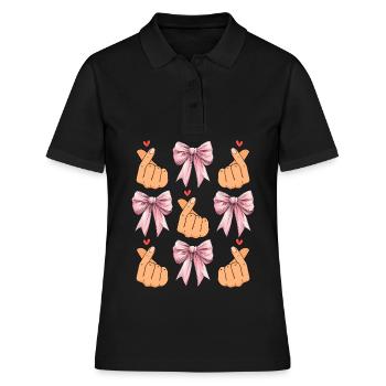 Coquette Bogen Saranghae Kpop Finger Herz Rosa - Frauen Polo Shirt - Schwarz - Vorne - Ailine (174cm)