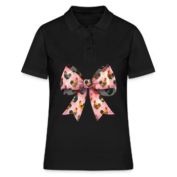 Coquette Bow Huhn Muster Bauernhof Landwirt - Frauen Polo Shirt - Schwarz - Vorne - Ailine (174cm)