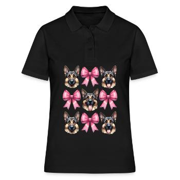 Coquette noeud berger allemand maman ruban rose - Polo Femme - noir - Devant - Ailine (174cm)