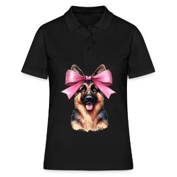 Coquette noeud berger allemand maman ruban rose - Polo Femme - noir - Devant - Ailine (174cm)