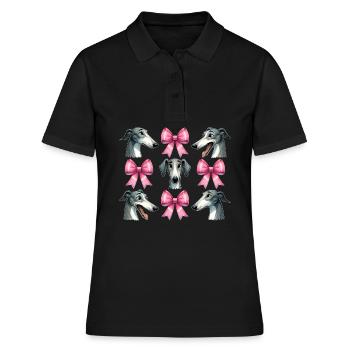 Coquette noeud lévrier chien maman ruban rose - Polo Femme - noir - Devant - Ailine (174cm)