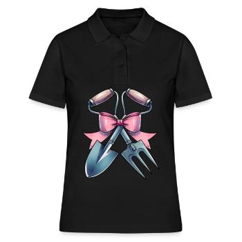 Coquette Bogen Gartenarbeit Gärtner Schaufel Rosa - Frauen Polo Shirt - Schwarz - Vorne - Ailine (174cm)