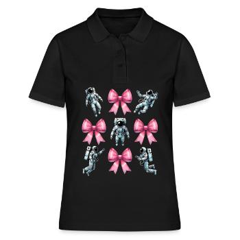Coquette noeud astronaute espace ruban rose maman - Polo Femme - noir - Devant - Ailine (174cm)