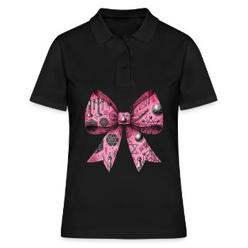 Coquette noeud alchimie symbole motif rose - Polo Femme - noir - Devant - Ailine (174cm)