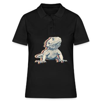 Bartagame Eidechse Retro Line Art - Frauen Polo Shirt - Schwarz - Vorne - Ailine (174cm)