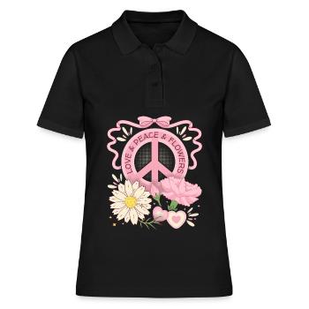 Symbole de paix Signe de paix, Amour-Paix-Fleurs - Polo Femme - noir - Devant - Ailine (174cm)