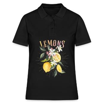 Zitrone, botanische Illustration, Zitronenblüten - Frauen Polo Shirt - Schwarz - Vorne - Ailine (174cm)