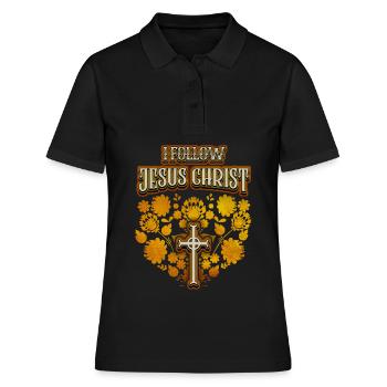 Jésus-Christ, art populaire vintage, croix, disant - Polo Femme - noir - Devant - Ailine (174cm)