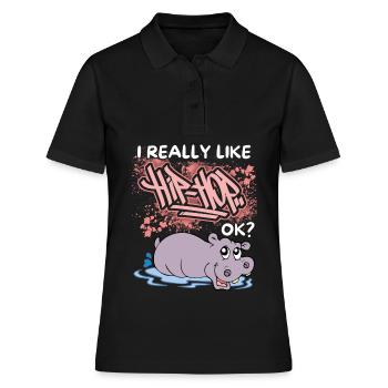 Drôle d’hippopotame, hippopotame, hip-hop dicton, jeu de mots - Polo Femme - noir - Devant - Ailine (174cm)