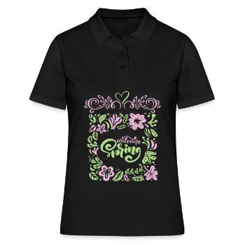 Printemps, Dire Bienvenue-Printemps, Typographie - Polo Femme - noir - Devant - Ailine (174cm)