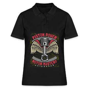 Moto, Motarde Dictant, Piston, Piston Puissance - Polo Femme - noir - Devant - Ailine (174cm)