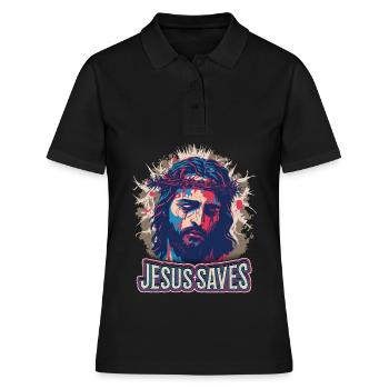Jesus Christus mit Dornenkrone auf dem Passionsweg - Frauen Polo Shirt - Schwarz - Vorne - Ailine (174cm)