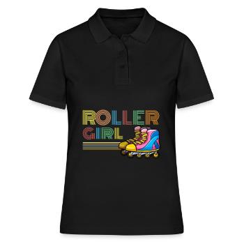 Retro Inline Skater Mädchen Rollschuh - Frauen Polo Shirt - Schwarz - Vorne - Ailine (174cm)