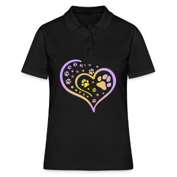 Buntes Herz mit Pfoten und Sternen - Frauen Polo Shirt - Schwarz - Vorne - Ailine (174cm)