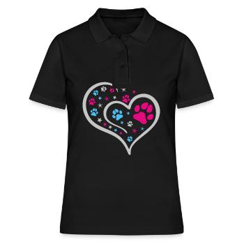 Buntes Herz mit Pfoten und Sternen - Frauen Polo Shirt - Schwarz - Vorne - Ailine (174cm)