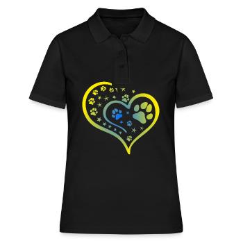 Buntes Herz mit Pfoten und Sternen - Frauen Polo Shirt - Schwarz - Vorne - Ailine (174cm)