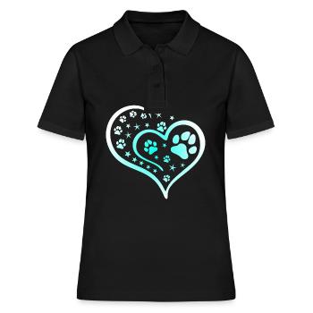 Buntes Herz mit Pfoten und Sternen - Frauen Polo Shirt - Schwarz - Vorne - Ailine (174cm)