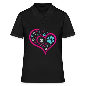 Buntes Herz mit Pfoten und Sternen - Frauen Polo Shirt - Schwarz - Vorne - Ailine (174cm)