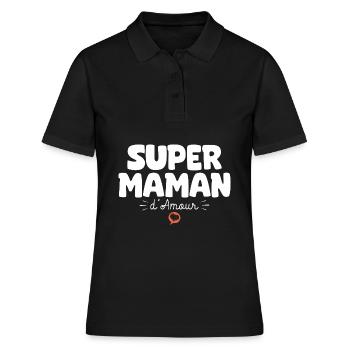 Maman drôle Fête des mères Super maman d'amour - Polo Femme - noir - Devant - Ailine (174cm)
