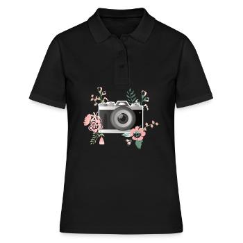 Kamera Vintage Blumen Fotografin Design - Frauen Polo Shirt - Schwarz - Vorne - Ailine (174cm)