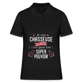 chasseuse cadeau cool chasse pour femme maman - Polo Femme - noir - Devant - Ailine (174cm)