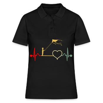 Drachensteigen Drachen Steigen Herzschlag Vintage - Frauen Polo Shirt - Schwarz - Vorne - Ailine (174cm)