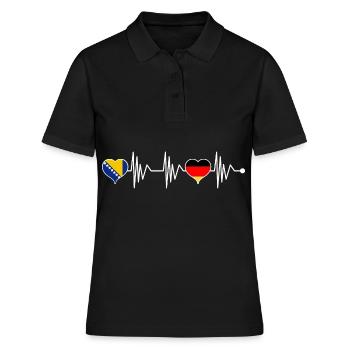 Bosnie Allemagne Drapeau Coeur Blason Battement de coeur - Polo Femme - noir - Devant - Ailine (174cm)