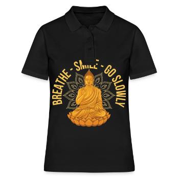 Bouddha Sourire Respiration Méditez - Polo Femme - noir - Devant - Ailine (174cm)