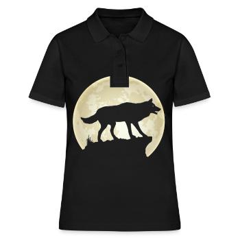 Vollmond Wolf Rudel Wolfsrudel - Frauen Polo Shirt - Schwarz - Vorne - Ailine (174cm)