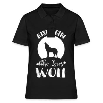Mädchen liebt Wölfe Vollmond Wolf Rudel - Frauen Polo Shirt - Schwarz - Vorne - Ailine (174cm)