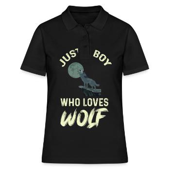 Junge liebt Wölfe Vollmond Wolf Rudel - Frauen Polo Shirt - Schwarz - Vorne - Ailine (174cm)