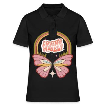Butterfly Myself Motivational Saying with Cute But - Frauen Polo Shirt - Schwarz - Vorne - Ailine (174cm)