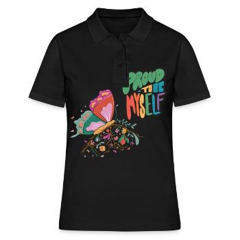Butterflies Myself Motivational Saying with Cute B - Frauen Polo Shirt - Schwarz - Vorne - Ailine (174cm)