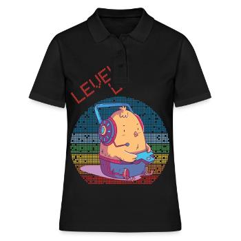 Niveau vers le haut Gamer Jeux vidéo Retro Vintage Gaming Ch - Polo Femme - noir - Devant - Ailine (174cm)